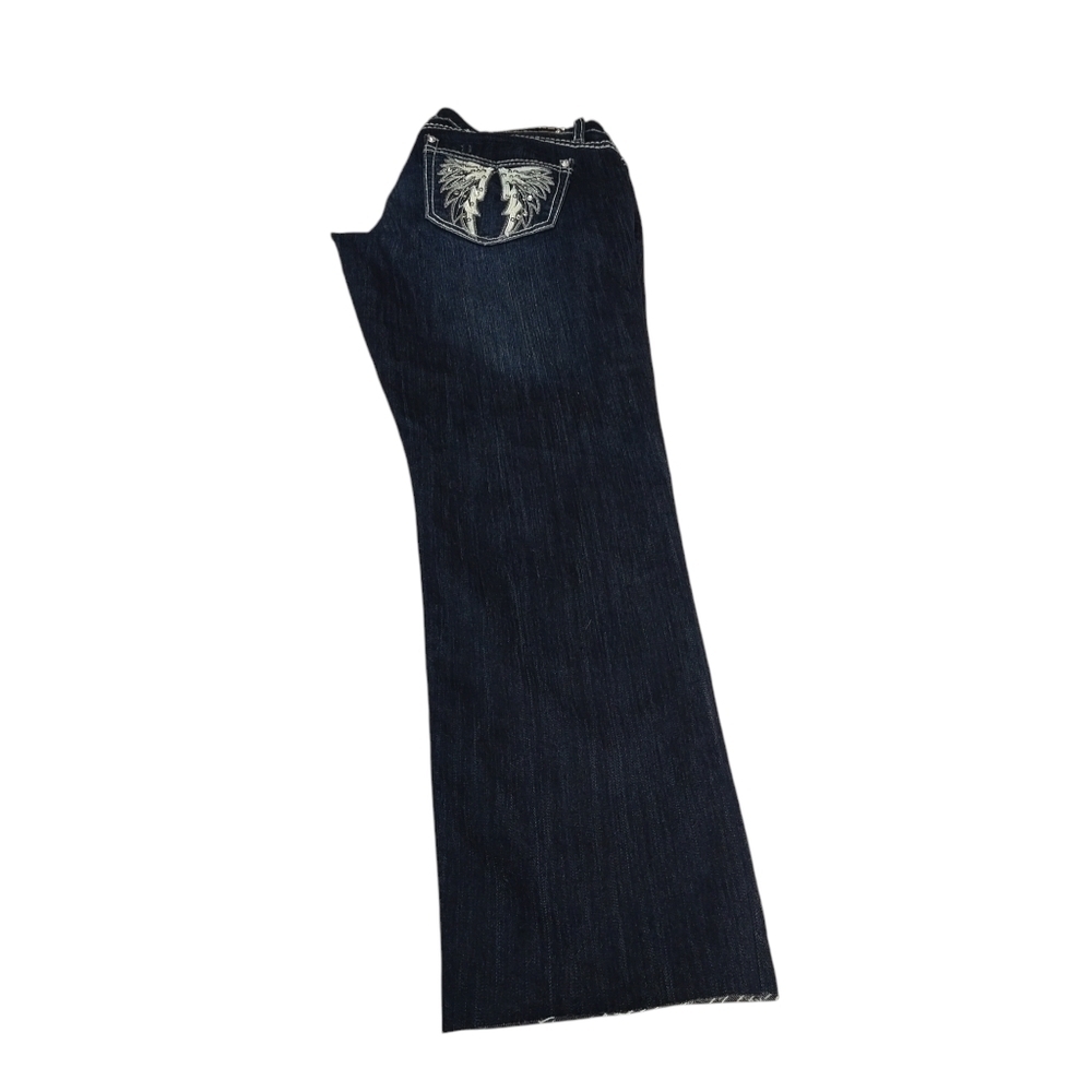 Premiere Rue 21 Women's Blue Embroidered Rhinestone Cropped Jeans Size 9/10 R - Picture 4 of 11